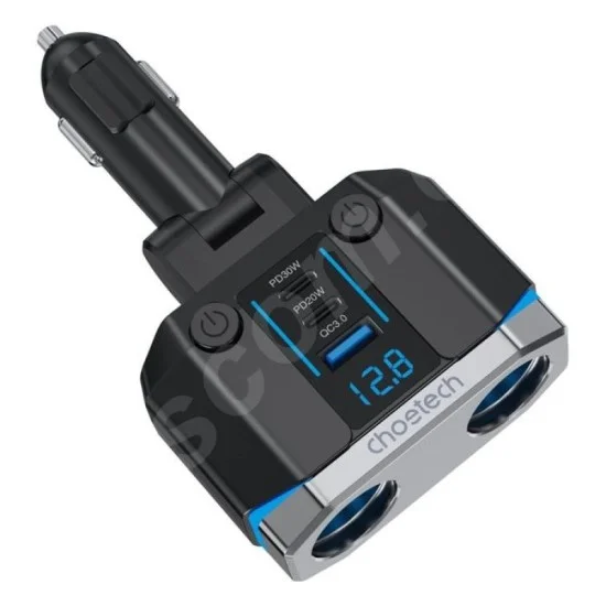 ChoeTech 2 Sockets 2C+1A PD30W Cigarette Lighter Splitter