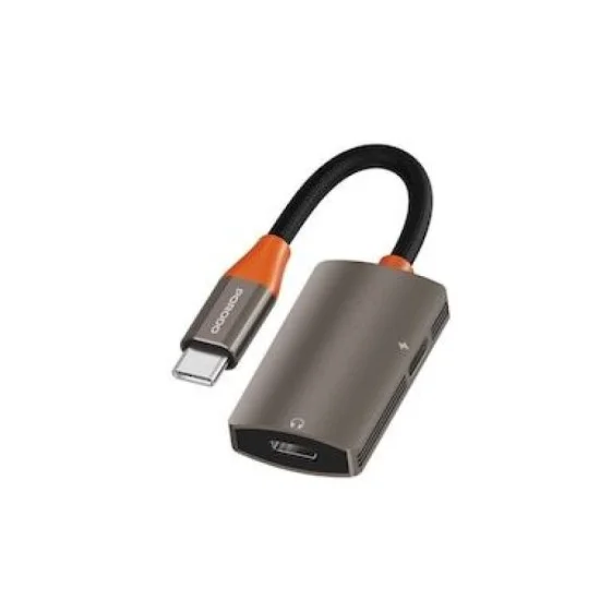 Porodo Duo Charging And Audio Adapter - Usb-C - Black/Orange
