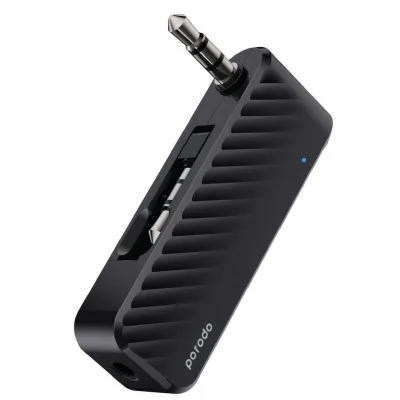 Porodo Bluetooth Audio Transmitter Dual Aux Jack With Built-in Battery - Black