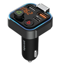 Porodo Smart Car Charger FM Transmitter With 24W PD Port and QC 3.0 - Black