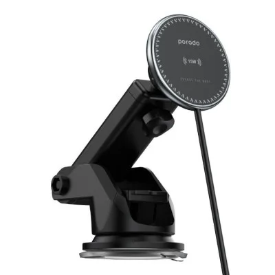 Porodo 3 In 1 Magnetic Car Charger Mount 15W With 20W PD Car Charger - Black
