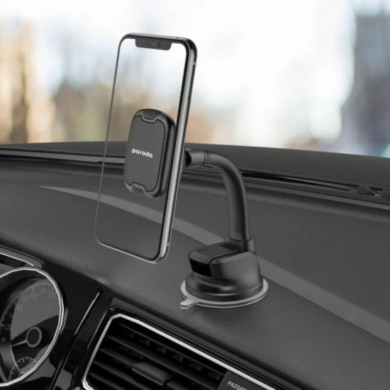 Porodo Magnetic Suction Cup Dashboard / Windshield Car Phone Holder - Black