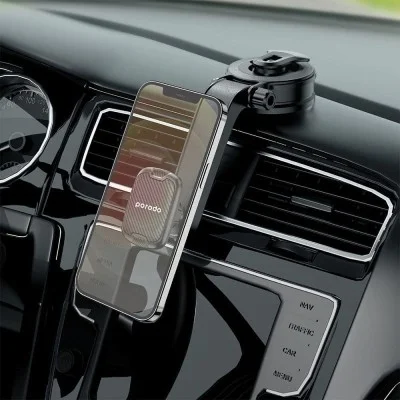 Porodo Suction Cup Car Mount Magnetic Windshield / Dashboard - Black