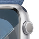 ساعة أبل الجيل التاسع جي بي إس - هيكل من الألومنيوم الفضي مقاس 45 ملم مع حزام رياضي باللون الأزرق العاصف