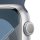 ساعة أبل الجيل التاسع جي بي إس - هيكل من الألومنيوم الفضي مقاس 45 ملم مع سوار رياضي باللون الأزرق العاصف - مقاس صغير/ وسط