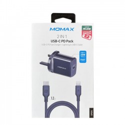 MOMAX 2 IN 1 USB-C PD Fast Charger 20W with Lightning Cable (Blue)