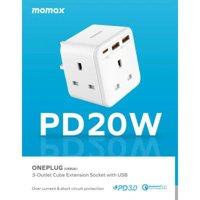 Momax ONEPLUG PD20W 2A1C 3 Outlet Strip - White