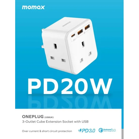 Momax ONEPLUG PD20W 2A1C 3 Outlet Strip - White