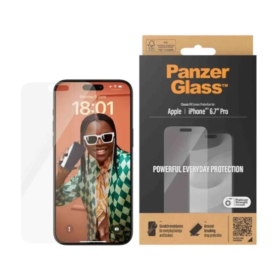 PanzerGlass Classic Fit tempered glass for iPhone 15 Pro Max - Clear