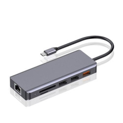 Porodo 9in1 USB-C Hub Type-C PD 100W HDMI Ethernet USB SD Card 3.5mm Aux - Grey