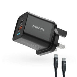 Porodo Dual Port PD + USB-A ( 35W+18W) Charger With Type-C To Type-C - Black