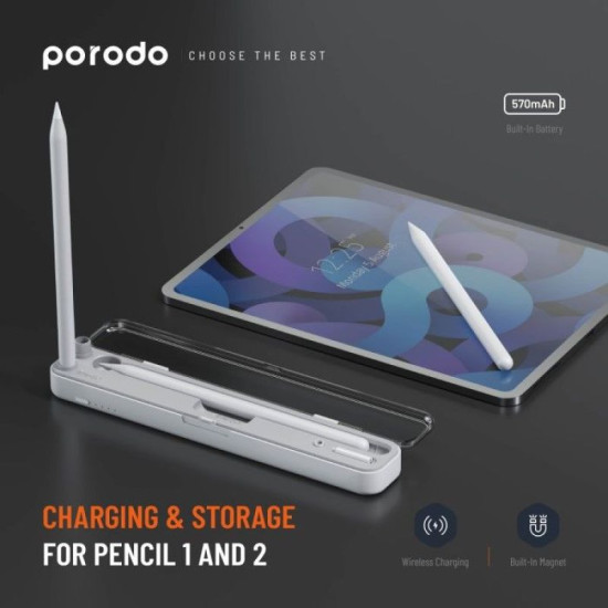 Porodo Wireless Charging - Storage For Pencil 1-2 Case - Clear