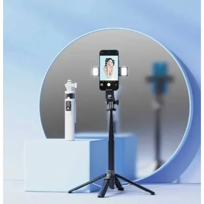 Porodo Selfie Stick 135cm Extendable with Detachable Light 4 Leg Tripod - Black