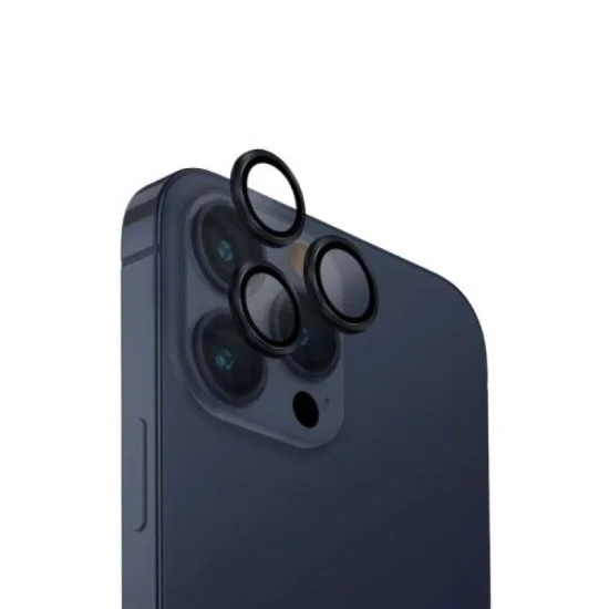 Uniq Optix Iphone 15 Pro Max Stainless Steel Frame Sapphire Camera Lens Protector - Dark Blue