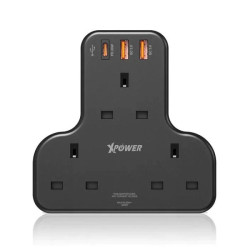 XPower WSS2 PD 20W 3 Outlet T-Shaped Extension Socket - Black